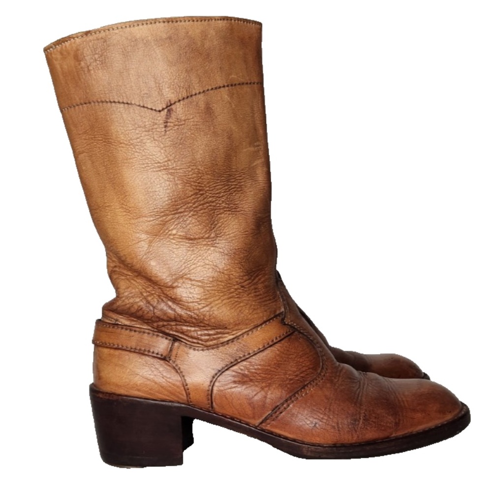 Vtg BALLY HIT PARADE Brown Leather 70s Boots Heels Disco Dance Club Men's 8.5